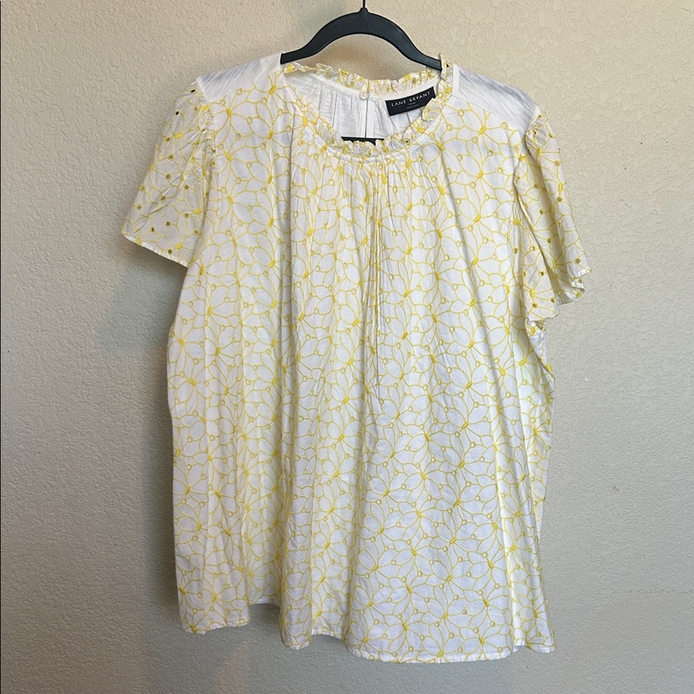Lane Bryant Yellow and White Patterned Blouse